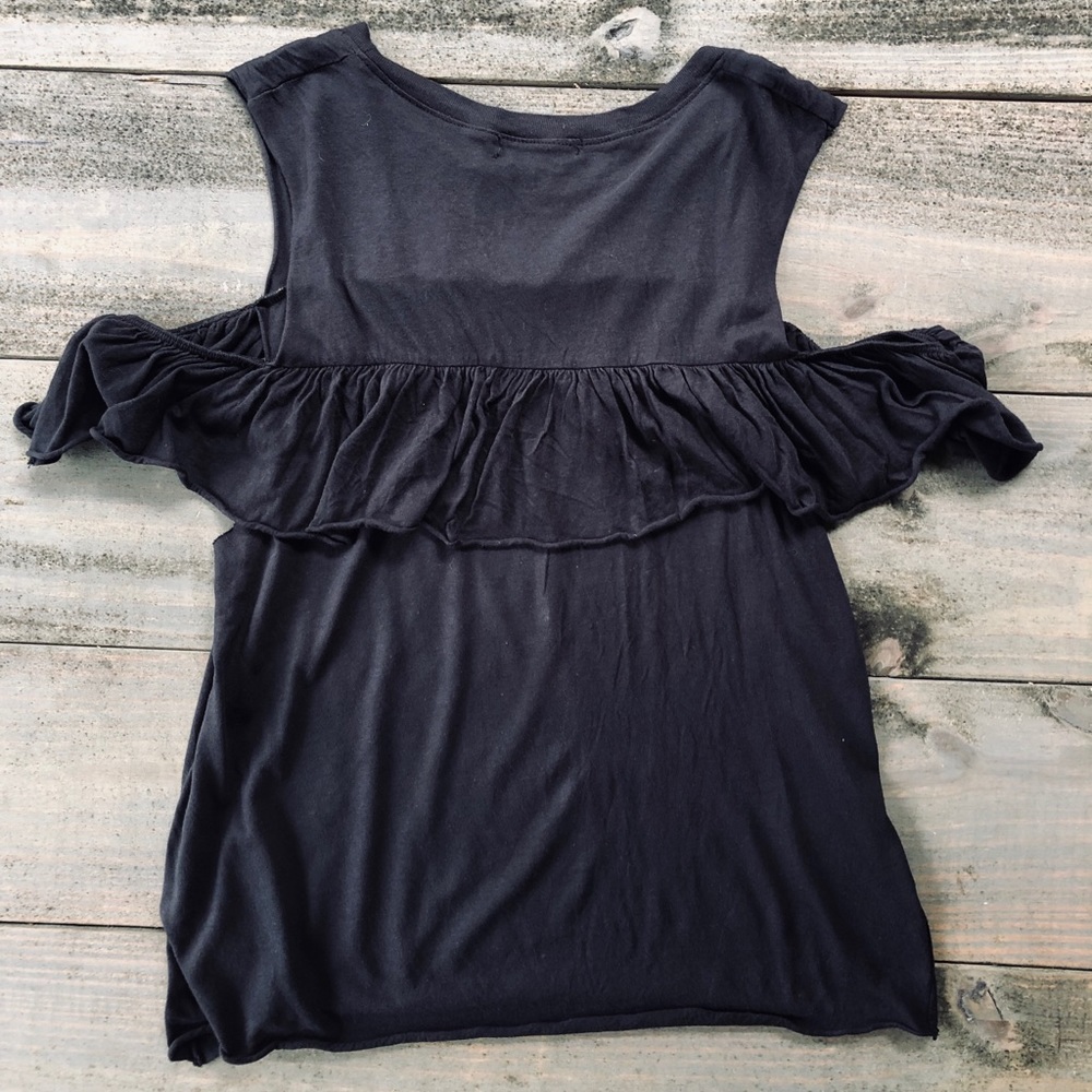 OU Black Ruffle Cold Shoulder Top - Picture 5 of 5